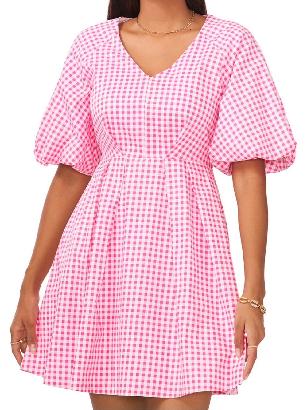 1.STATE Pink Gingham Summer Dress